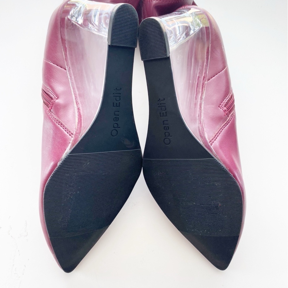OPEN EDIT Ederika Burgundy Clear Wedge Faux Leather Ankle Boots NEW - Picture 7 of 9
